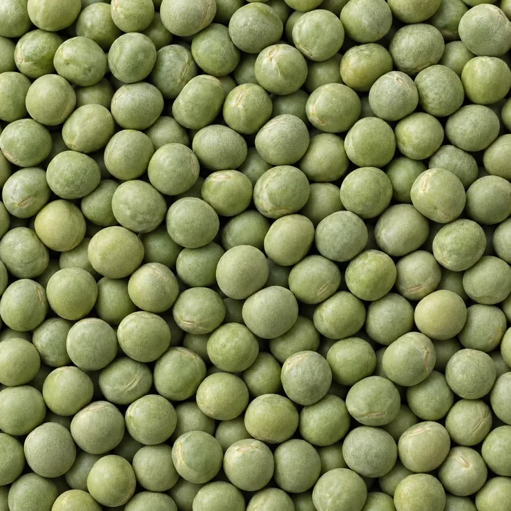 Whole green peas with intact seed coats